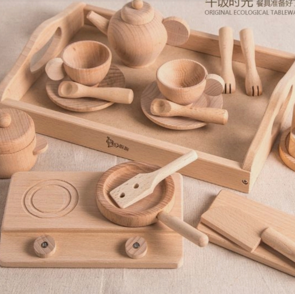 Wooden wood girls tea set handcrafted handmade